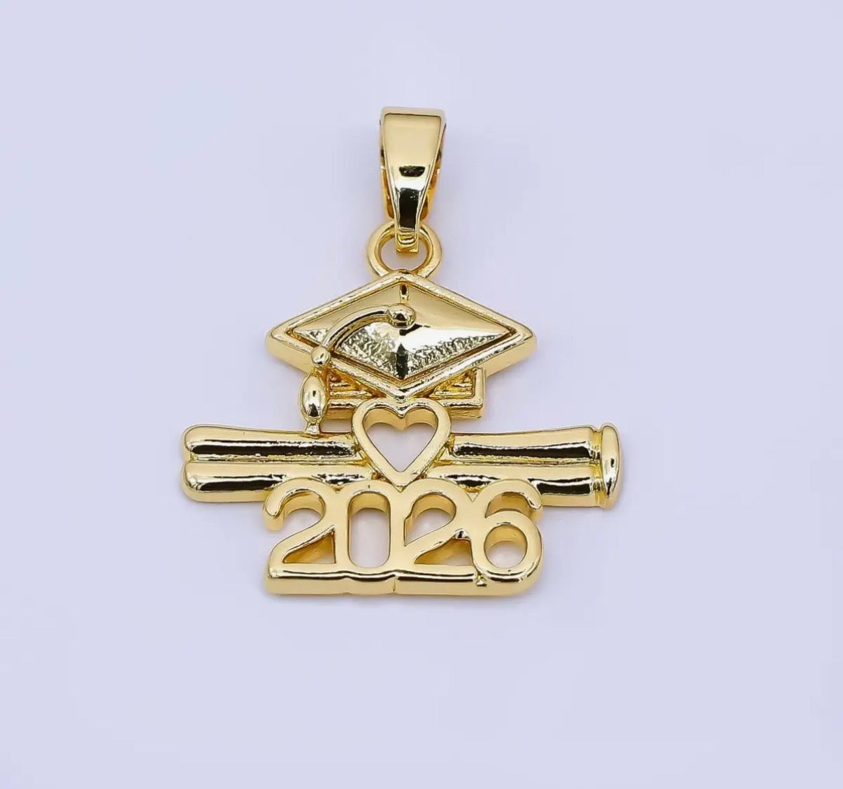24K Gold Filled 16.5mm Class of 2026 Graduation Diploma Pendant