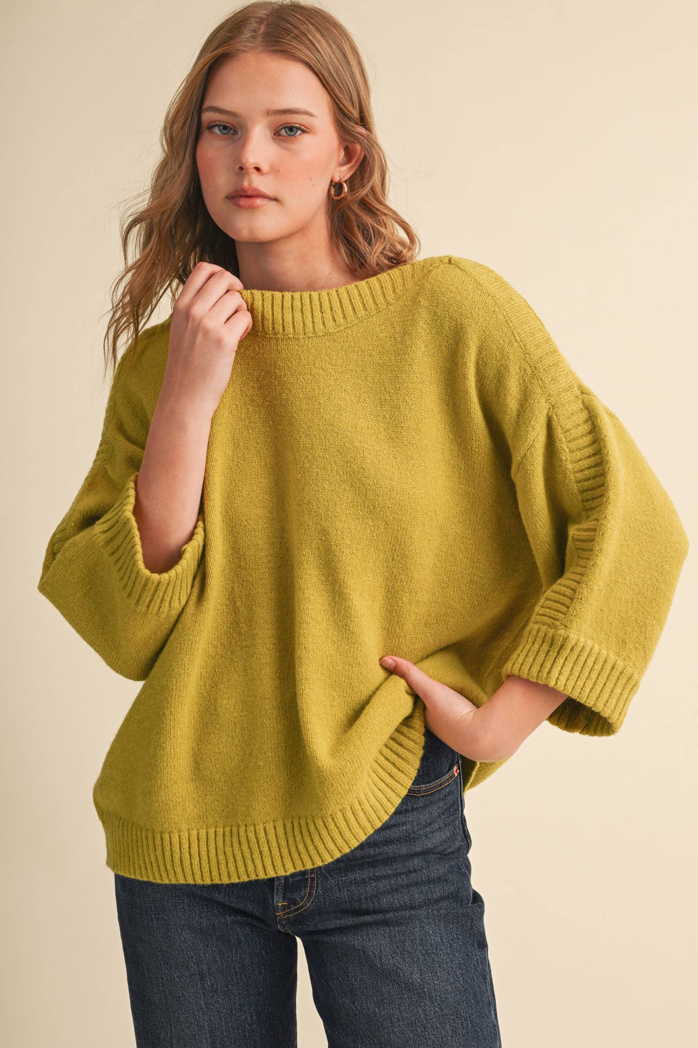 RIBBED DETAIL BOAT NECK SWEATER MSW11465: CLOUD DANCER / L