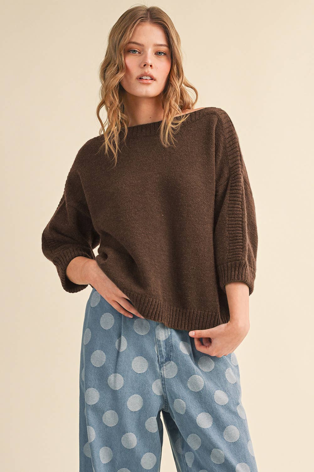 RIBBED DETAIL BOAT NECK SWEATER MSW11465: CLOUD DANCER / L