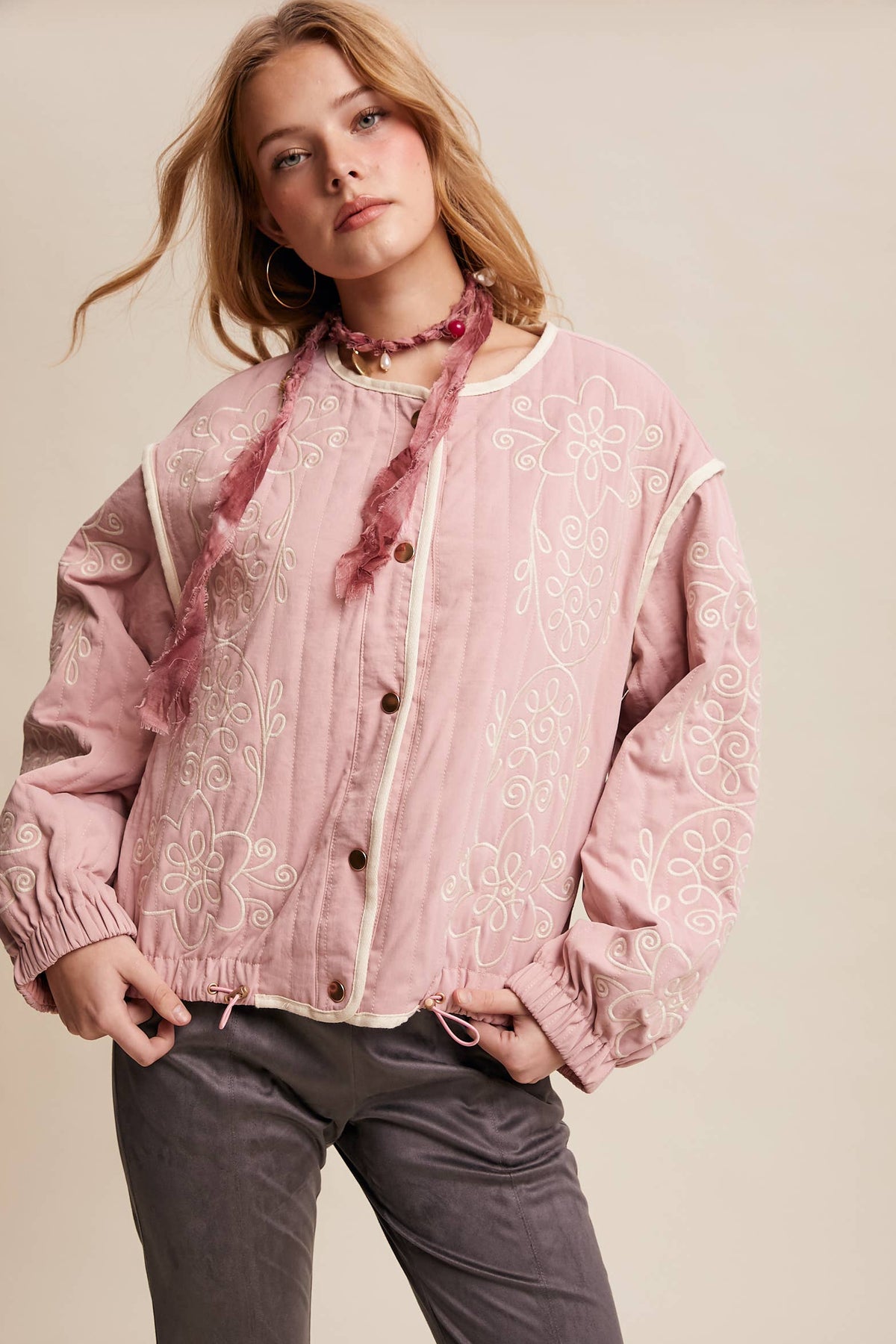 Embroidered Quilted Western Jacket LJ0260: Butter Cream