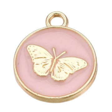 Pink Butterfly Flat Disc Charm