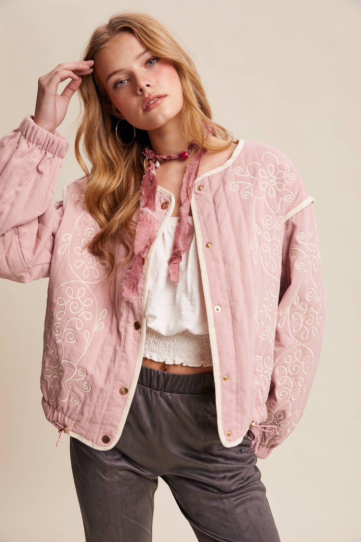 Embroidered Quilted Western Jacket LJ0260: Butter Cream