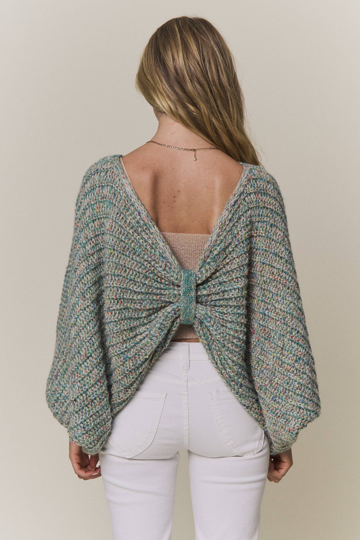 CONVERTIBLE CHUNKY KNIT CINCHED CARDIGAN - CESW4418: COFFEE LATTE / SM-ML(3-3)