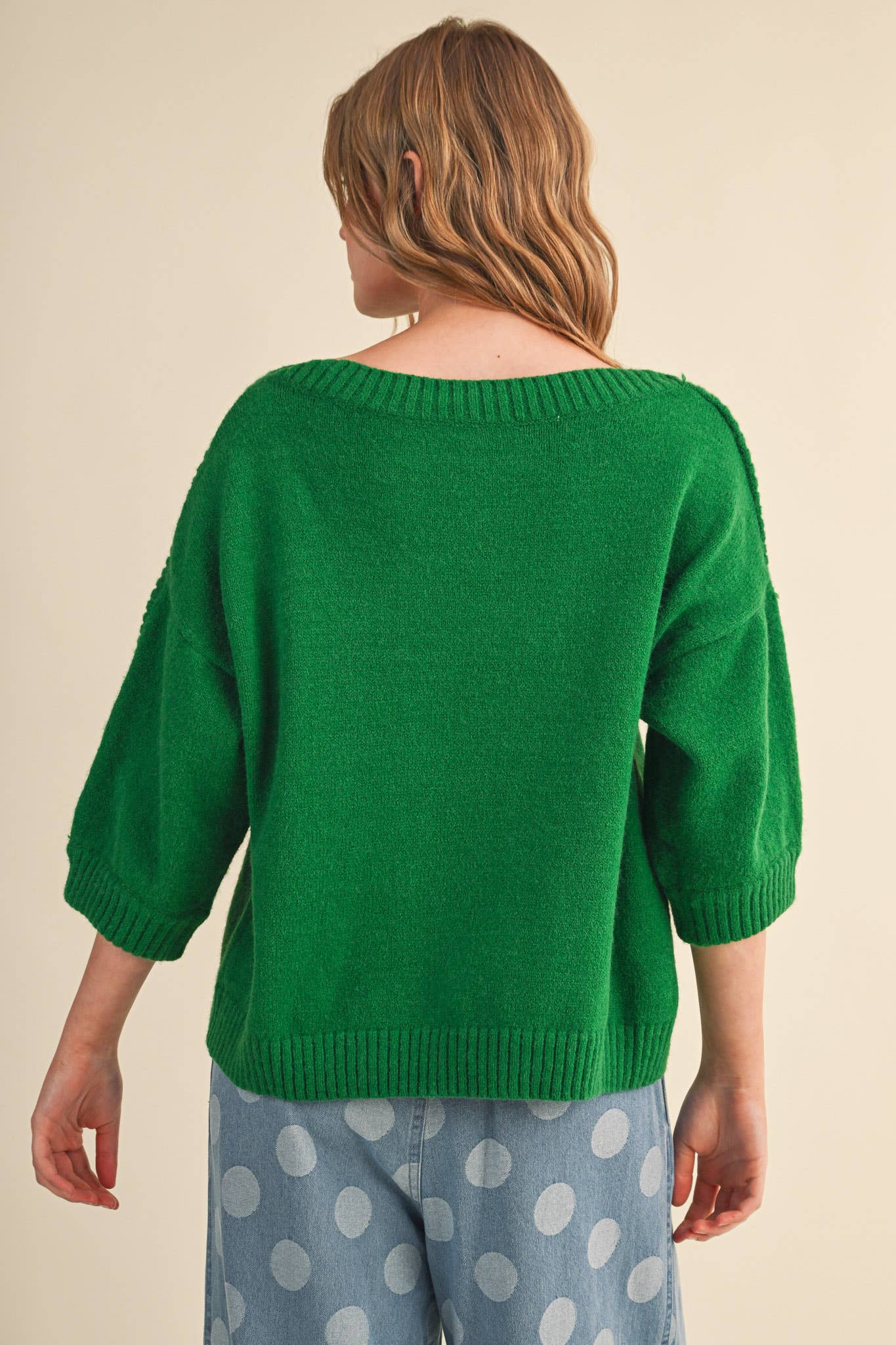 RIBBED DETAIL BOAT NECK SWEATER MSW11465: CLOUD DANCER / L