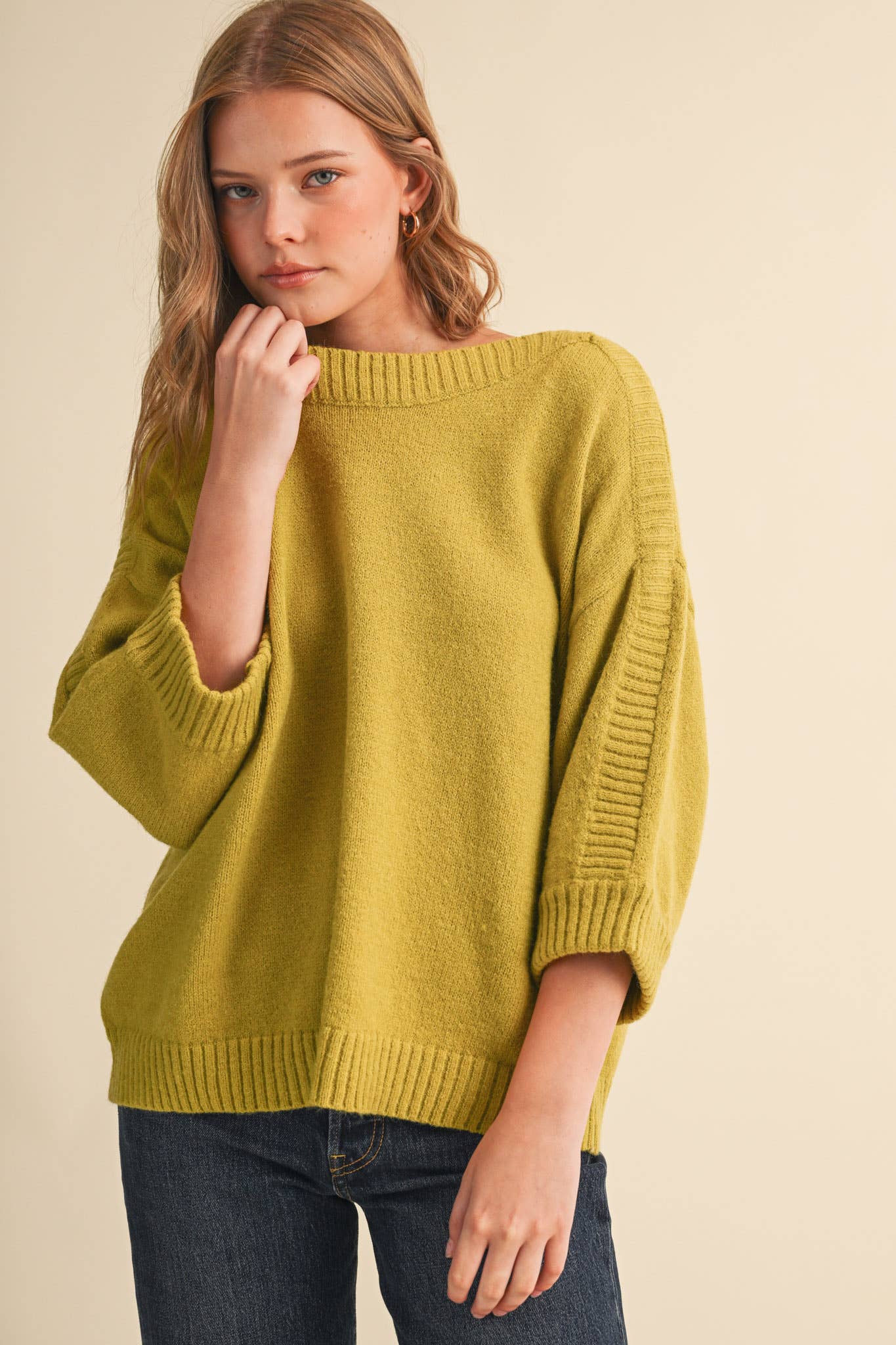 RIBBED DETAIL BOAT NECK SWEATER MSW11465: CLOUD DANCER / L