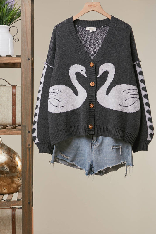 Swan Love Knit Cardigan: Black