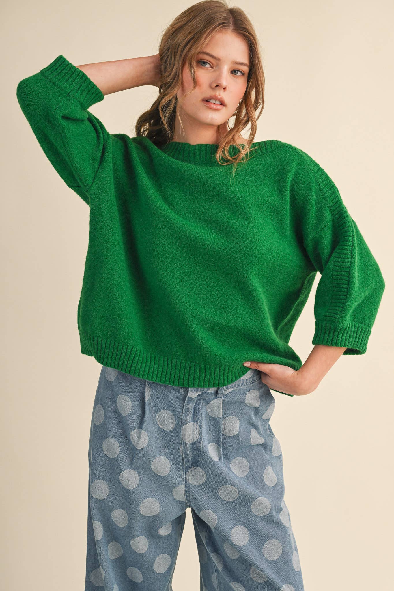 RIBBED DETAIL BOAT NECK SWEATER MSW11465: CLOUD DANCER / L
