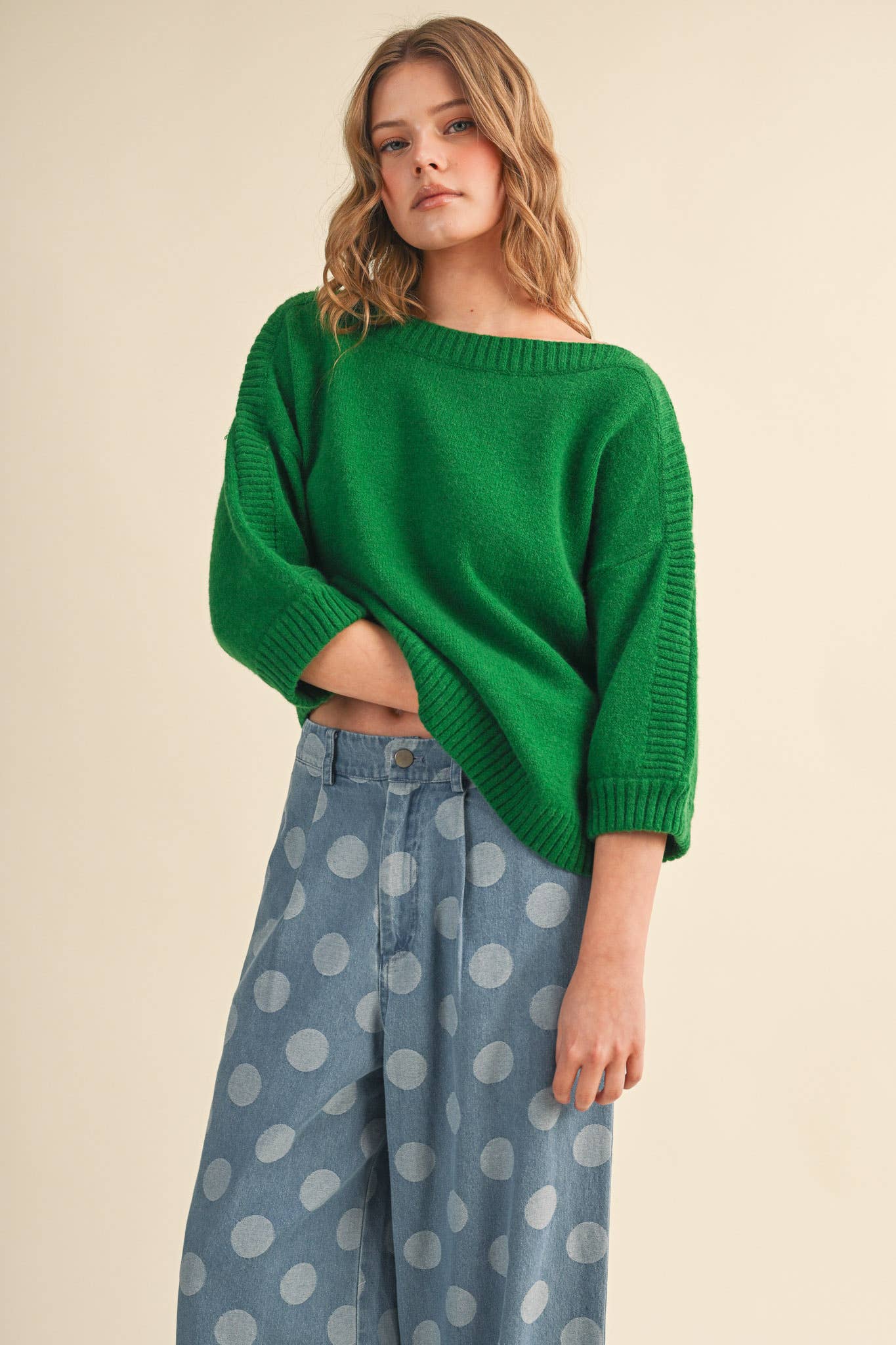 RIBBED DETAIL BOAT NECK SWEATER MSW11465: CLOUD DANCER / L