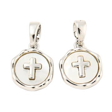 Silver Pave Shell Cross Charm